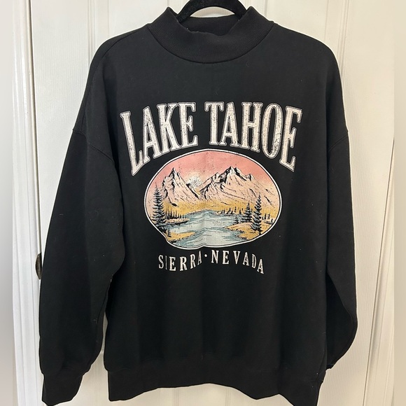 Oversized Lake Tahoe Black Sweatshirt, Sz M - Picture 1 of 6